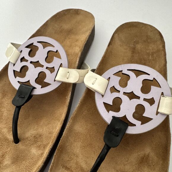 TORY BURCH Miller Cloud Thong Sandal Ivory White Leather Cork Footbed Size 12 - Picture 6 of 9